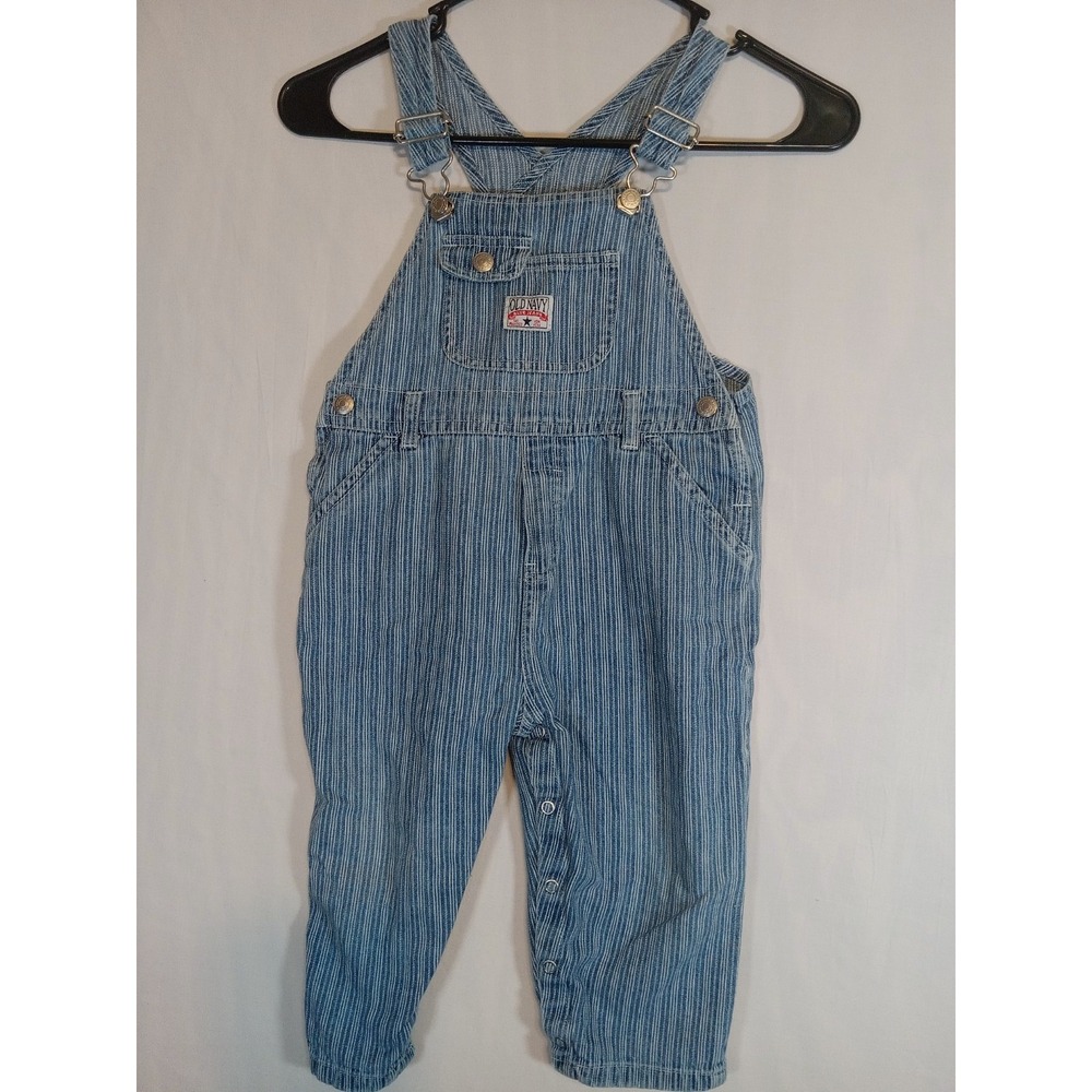 Old Navy 24-30 Months Railroad Stripe Overalls Blue White Toddler Vtg